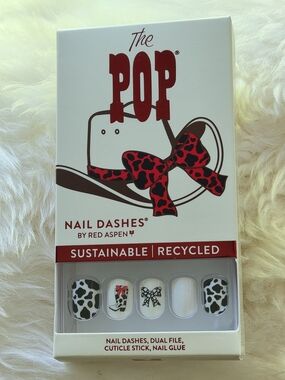 Black & White Cow Print with Red Bow-Nail Dashes